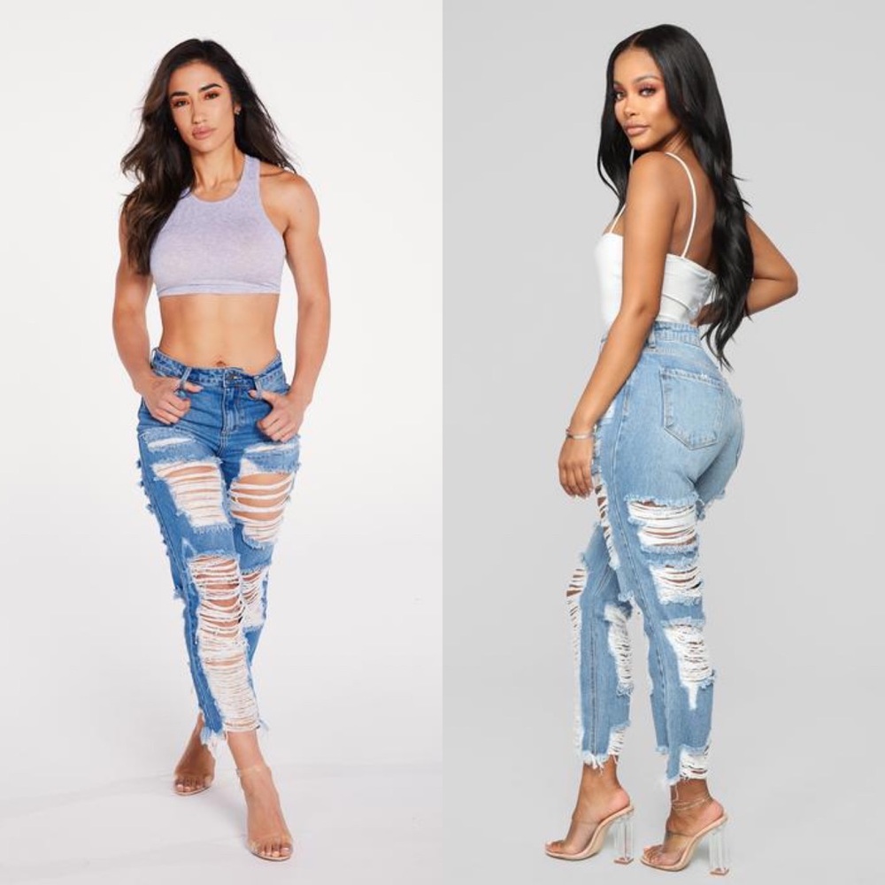 Fashion Nova Prescott Destroyed Boyfriend Jeans Medium Blue Wash 5 26 27 S NWT